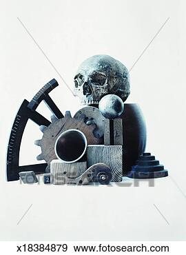 Stock Photograph - human skull and 
man made tools 
and objects. fotosearch 
- search stock 
photos, pictures, 
images, and photo 
clipart