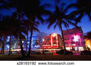 Stock Photo - usa,  florida, 
 miami beach, 
 early evening 
view of the art 
deco. fotosearch 
- search stock 
photos, pictures, 
images, and photo 
clipart