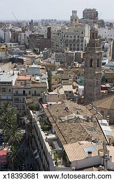 Stock Photography - spain,  valencia, 
 view of tower 
of santa catalina 
and plaza de la. 
fotosearch - search 
stock photos, 
pictures, images, 
and photo clipart