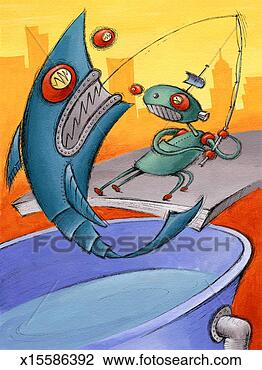 Clip Art - robot fisherman 
and shark. fotosearch 
- search clipart, 
illustration, 
drawings and vector 
eps graphics images