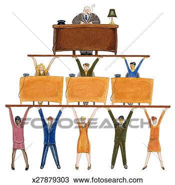 Drawing - man sitting at 
desk supported 
by pyramid structure 
of people. fotosearch 
- search clipart, 
illustration, 
drawings and vector 
eps graphics images