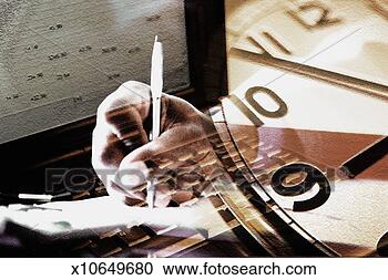 Stock Illustration - hand of man using 
pen superimposed 
by clock and keyboard. 
fotosearch - search 
clipart, illustration, 
drawings and vector 
eps graphics images