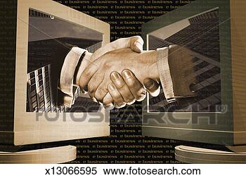 Stock Illustration - two businessmen 
shaking hands 
through computer 
monitors. fotosearch 
- search clipart, 
illustration, 
drawings and vector 
eps graphics images