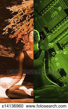 Stock Illustration - woman in balance 
with nature and 
technology. fotosearch 
- search clipart, 
illustration, 
drawings and vector 
eps graphics images