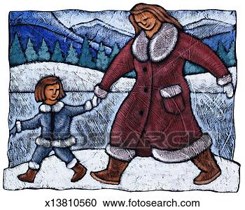 Stock Illustration - girl and woman 
walking, holding 
hands. fotosearch 
- search clipart, 
illustration, 
drawings and vector 
eps graphics images