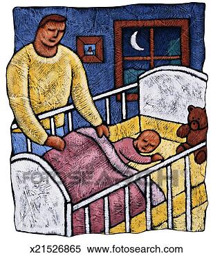 Stock Illustration - man pulling blanket 
over baby in crib. 
fotosearch - search 
clipart, illustration, 
drawings and vector 
eps graphics images