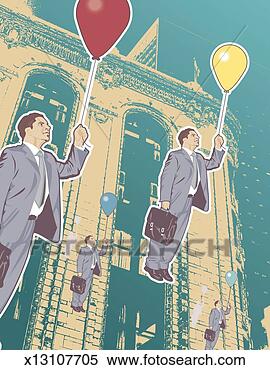 Stock Illustration - floating businessmen 
with balloons 
in hand. fotosearch 
- search clipart, 
illustration, 
drawings and vector 
eps graphics images