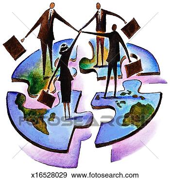 Stock Illustration - four people joining 
hands,  each standing 
on separate globe-shaped. 
fotosearch - search 
clipart, illustration, 
drawings and vector 
eps graphics images