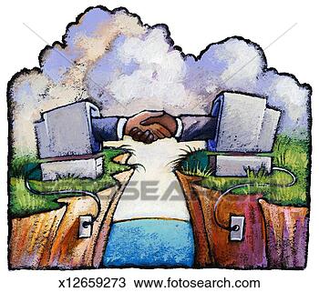 Drawing - handshake across 
cliff by two hands 
coming out of 
computer screens. 
fotosearch - search 
clipart, illustration, 
drawings and vector 
eps graphics images