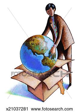 Clipart - man taking globe 
out of box. fotosearch 
- search clipart, 
illustration, 
drawings and vector 
eps graphics images