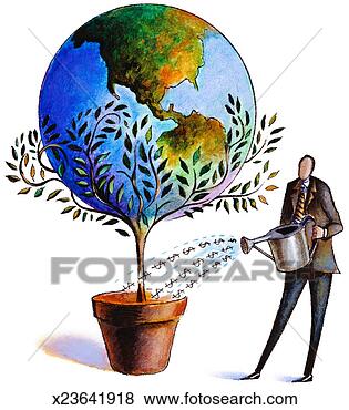 Stock Illustration - man watering tree 
with dollar signs, 
globe growing 
on top. fotosearch 
- search clipart, 
illustration, 
drawings and vector 
eps graphics images