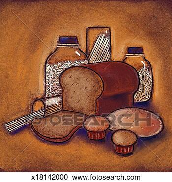 Stock Illustration - assortment of 
breads, muffins 
and pasta. fotosearch 
- search clipart, 
illustration, 
drawings and vector 
eps graphics images