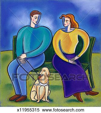 Stock Illustration - man  woman and 
dog sitting on 
park bench. fotosearch 
- search clipart, 
illustration, 
drawings and vector 
eps graphics images