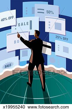 Stock Illustration - man with large 
credit card under 
one arm pointing 
at sale. fotosearch 
- search clipart, 
illustration, 
drawings and vector 
eps graphics images