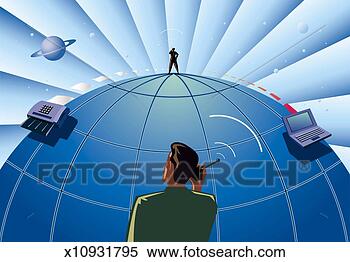 Stock Illustration - man talking to 
second man across 
planet via cellular 
phone; fax. fotosearch 
- search clipart, 
illustration, 
drawings and vector 
eps graphics images