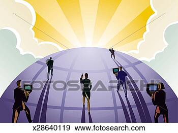 Stock Illustration - people walking 
on globe towards 
sun,  carrying 
cell phones and 
laptop. fotosearch 
- search clipart, 
illustration, 
drawings and vector 
eps graphics images