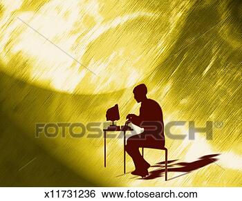 Stock Illustration - silhouette of 
person at computer. 
fotosearch - search 
clipart, illustration, 
drawings and vector 
eps graphics images