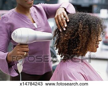 Stock Photo - side profile of 
a woman having 
her hair dried 
with a hair dryer. 
fotosearch - search 
stock photos, 
pictures, images, 
and photo clipart