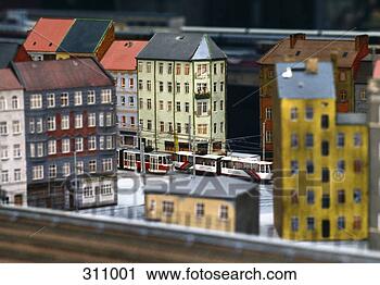 Stock Photography - model of city 
intersection with 
cable cars and 
apartment buildings. 
fotosearch - search 
stock photos, 
pictures, images, 
and photo clipart