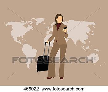 Clipart - a businesswoman 
with a mobile 
phone and a suitcase 
standing in front. 
fotosearch - search 
clipart, illustration, 
drawings and vector 
eps graphics images