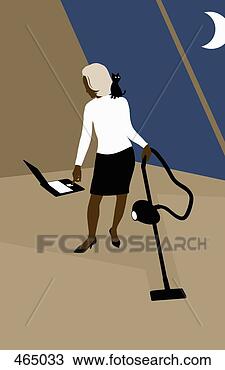 Clipart - a woman using 
a laptop whilst 
vacuuming. fotosearch 
- search clipart, 
illustration, 
drawings and vector 
eps graphics images