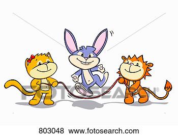 Clip Art - a lion and cat 
working a jump 
rope for a rabbit. 
fotosearch - search 
clipart, illustration, 
drawings and vector 
eps graphics images