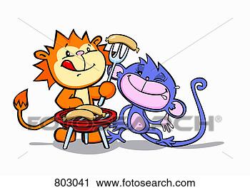 Clipart - a monkey and a 
lion having a 
barbecue. fotosearch 
- search clipart, 
illustration, 
drawings and vector 
eps graphics images