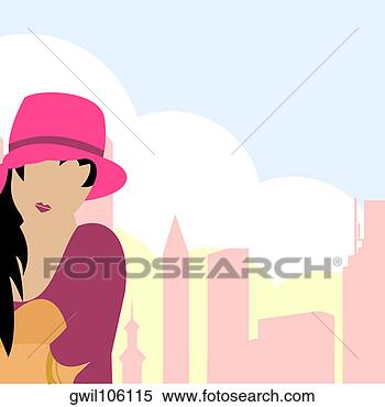 Stock Illustration - portrait of a 
woman wearing 
a hat. fotosearch 
- search clipart, 
illustration, 
drawings and vector 
eps graphics images