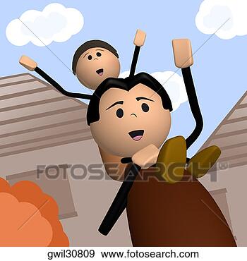 Stock Illustration - low angle view 
of a father carrying 
his son on his 
shoulders. fotosearch 
- search clipart, 
illustration, 
drawings and vector 
eps graphics images