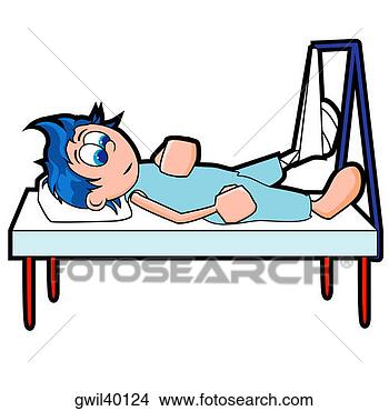 Patient lying down on a hospital bed with his leg in traction View ...