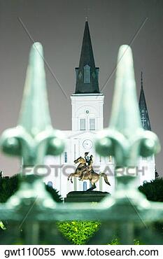 Stock Image - statue in front 
of a cathedral, 
 st louis cathedral, 
 jackson square. 
fotosearch - search 
stock photos, 
pictures, images, 
and photo clipart