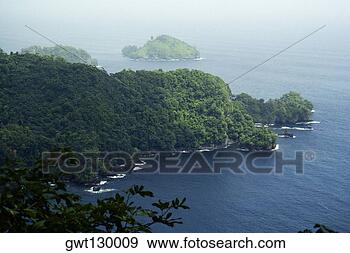Stock Photograph - aerial view of 
a lush coastland, 
trinidad, caribbean. 
fotosearch - search 
stock photos, 
pictures, images, 
and photo clipart