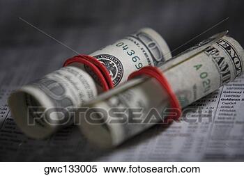 Banco de Imagem - close-up,  papel, 
 moeda corrente, 
 rolos,  borracha, 
 faixas. fotosearch 
- busca de fotos, 
imagens e clipart