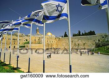 Stock Photograph - israeli flags 
at a shrine and 
a dome in the 
background,  wailing. 
fotosearch - search 
stock photos, 
pictures, images, 
and photo clipart