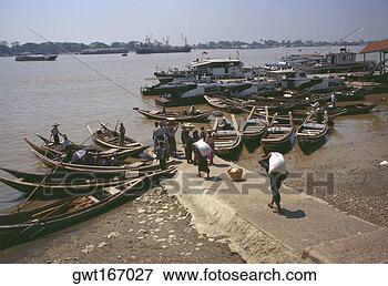 Picture - high angle view 
of rowboats moored 
in a river,  irrawaddy 
river. fotosearch 
- search stock 
photos, pictures, 
images, and photo 
clipart