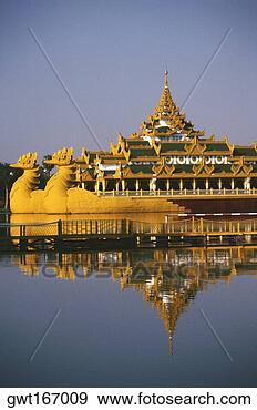 Stock Photograph - palace on a barge 
in a lake, yangon, 
myanmar. fotosearch 
- search stock 
photos, pictures, 
images, and photo 
clipart