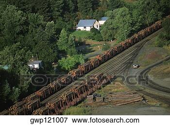 Foto - aéreas,  trainload, 
 sawmill,  log, 
 idaho. fotosearch 
- busca de fotos, 
imagens e clipart