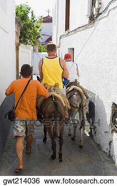 Stock Photo - rear view of tourists 
horseback riding, 
 rhodes,  dodecanese 
islands. fotosearch 
- search stock 
photos, pictures, 
images, and photo 
clipart