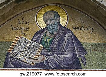 Bilde - nærbilde,   mural,    helgen,   vegg,    john,   evangelist,    patmos. fotosearch  - søk fotobilder  og fotoutklipp