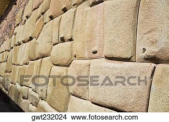 Banco de Imagem - close-up,  pedra, 
 parede,  cuzco, 
 peru. fotosearch 
- busca de fotos, 
imagens e clipart