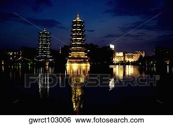 Stock Photo - pagodas at the 
waterfront,  sun 
and moon pagoda, 
 banyan lake. 
fotosearch - search 
stock photos, 
pictures, images, 
and photo clipart