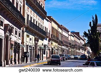Stock Photograph - buildings along 
a street, tacuba 
street, zacatecas, 
mexico. fotosearch 
- search stock 
photos, pictures, 
images, and photo 
clipart