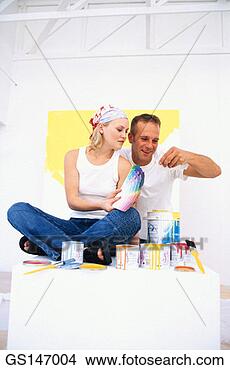 Stock Photo - couple, installation, 
pantonier, palette, 
pot, pots. fotosearch 
- search stock 
photos, pictures, 
images, and photo 
clipart