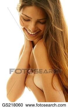 Stock Photography - topless dark-haired 
woman looking 
downwards, smiling. 
fotosearch - search 
stock photos, 
pictures, images, 
and photo clipart