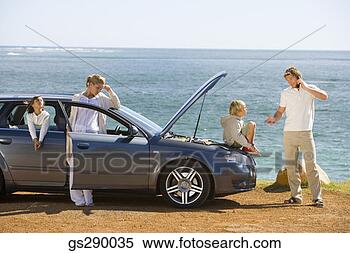 Stock Image - family with car 
trouble. fotosearch 
- search stock 
photos, pictures, 
images, and photo 
clipart