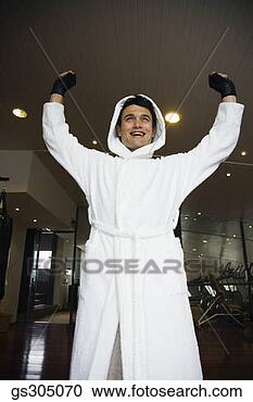 Stock Photography - pugilist cheering 
in robe. fotosearch 
- search stock 
photos, pictures, 
images, and photo 
clipart