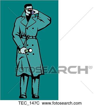 Clip Art - man wearing trenchcoat 
and night-vision 
goggles,  carrying 
flashlight. fotosearch 
- search clipart, 
illustration, 
drawings and vector 
eps graphics images