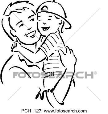 Clip Art - man hugging boy, 
both smiling. 
fotosearch - search 
clipart, illustration, 
drawings and vector 
eps graphics images