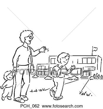 Clipart - mother outside 
school holding 
toddler by hand, 
 waving goodbye 
to. fotosearch 
- search clipart, 
illustration, 
drawings and vector 
eps graphics images