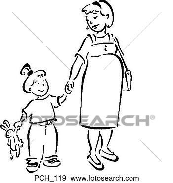 Clip Art - pregnant woman 
holding daughter's 
hand. fotosearch 
- search clipart, 
illustration, 
drawings and vector 
eps graphics images